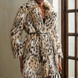 Multicolor Casual Women's Faux Fur Leopard Jacket